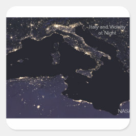 Italien Ljus på natten, NASA-bild Fyrkantigt Klistermärke