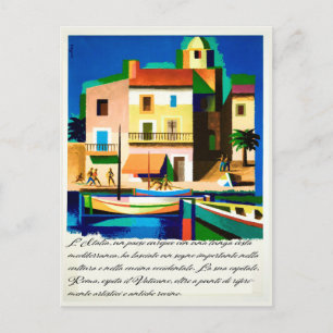 Italien, ljusfärgade hus floden Vintage resor Vykort
