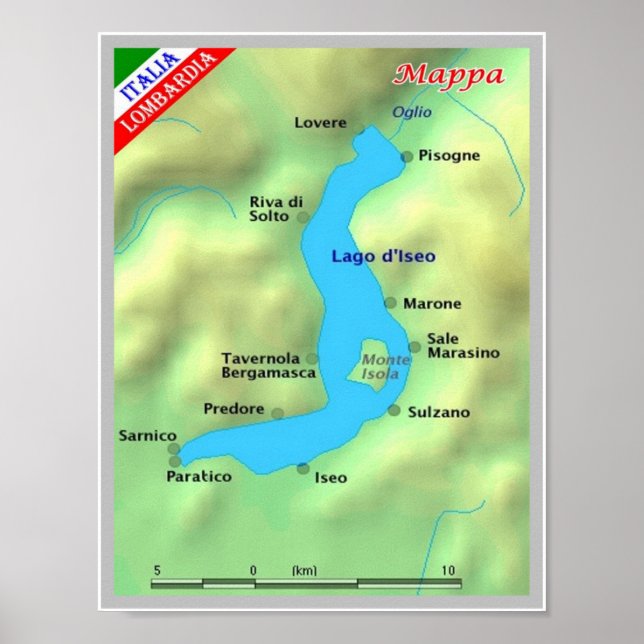 Italien - Lombardiet - Sjö Iseo - Karta - Poster (Framsidan)
