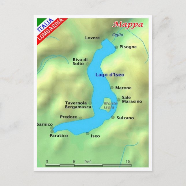 Italien - Lombardiet - Sjö Iseo - Karta - Vykort (Framsida)