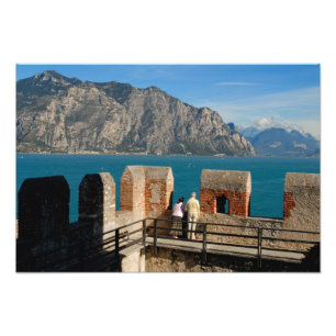 Italien, Malcesine, utsikt från slottstornet över Fototryck
