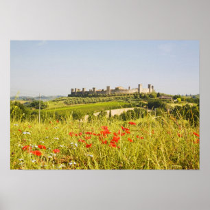 Italien, Monteriggioni, Fält View of of Poster