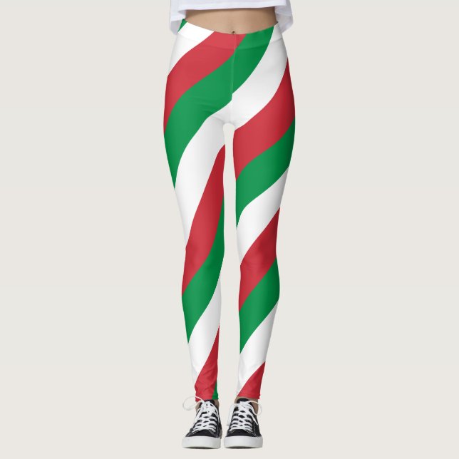 Italien National Flagga Färg Diagonal Stripe Leggings (Framsida)