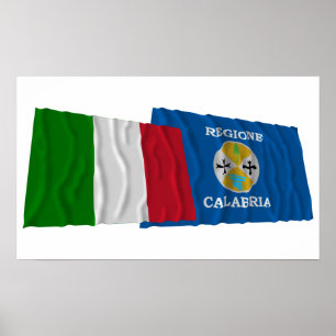 Italien och Calabria som vinkar flaggor Poster
