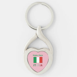 Italien och italienska flaggan Grön Personaliserin Twisted Heart Silverfärgad Nyckelring