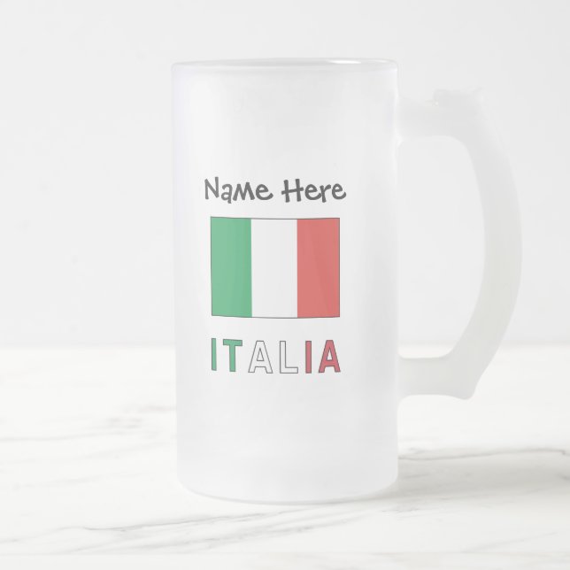 Italien och italienska flaggan med Ditt Namn Frostat Ölglas (Höger)