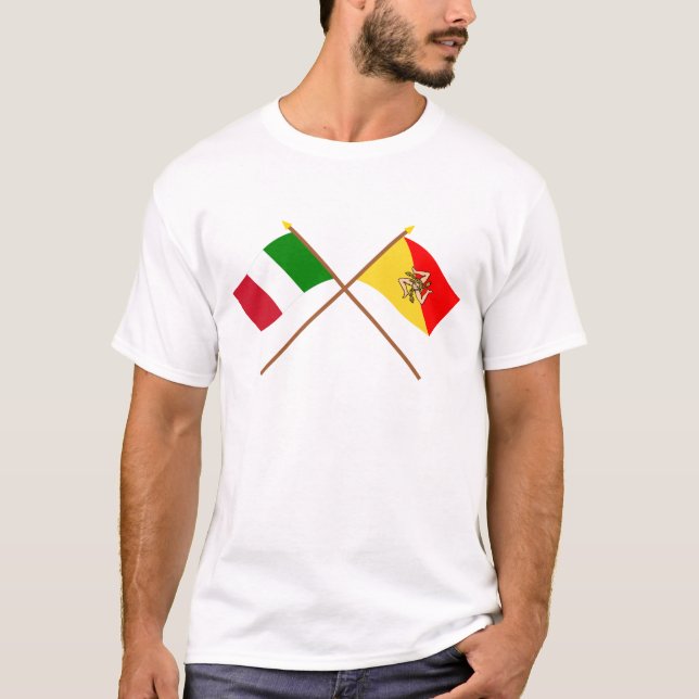 Italien och Sicilia korsad flaggor T-shirt (Framsida)