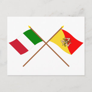 Italien och Sicilien korsade flaggor Vykort