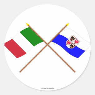 Italien och Trentino-Alto Adige korsade flaggor Runt Klistermärke