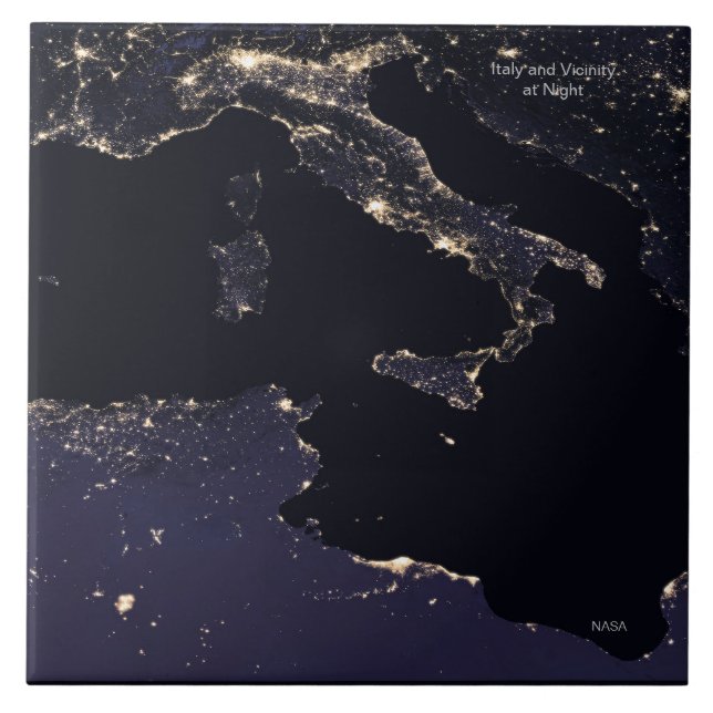 Italien på natten, NASA-bild Kakelplatta (Framsidan)