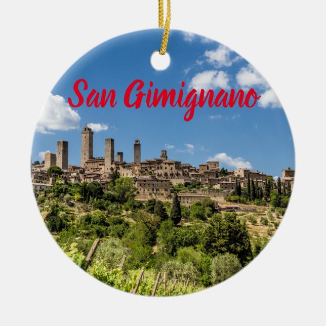 Italien Panorama Souvenir San Gimignano Tuscany Julgransprydnad Keramik (Framsidan)