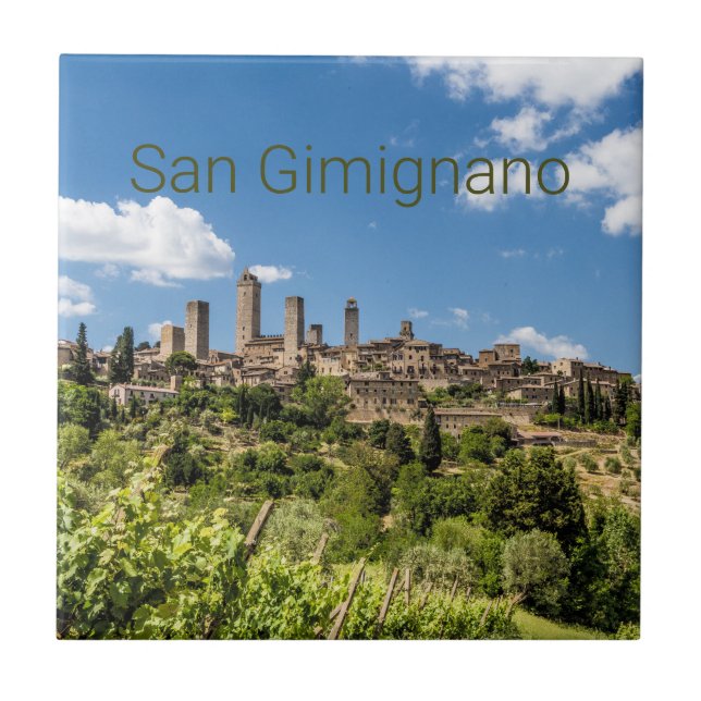 Italien Panorama Souvenir San Gimignano Tuscany Kakelplatta (Framsidan)