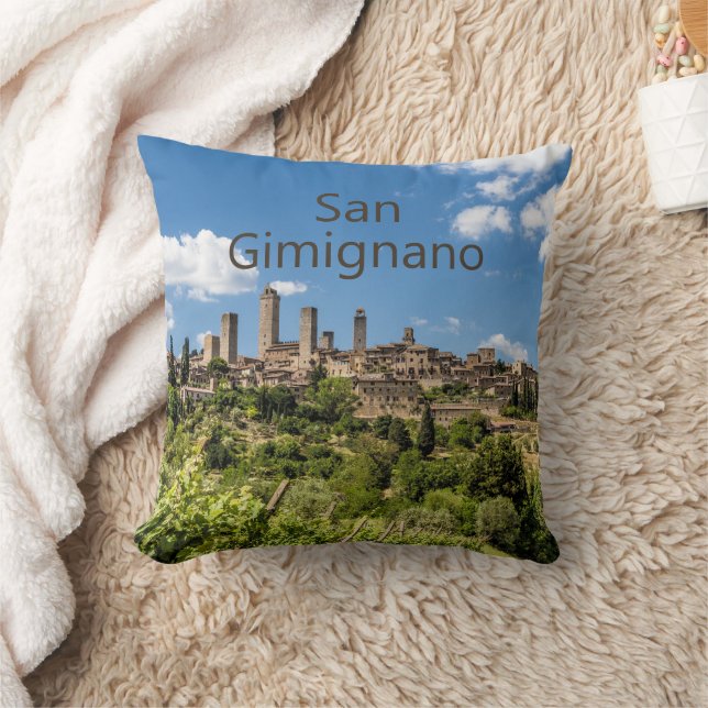 Italien Panorama Souvenir San Gimignano Tuscany Kudde (Filt)