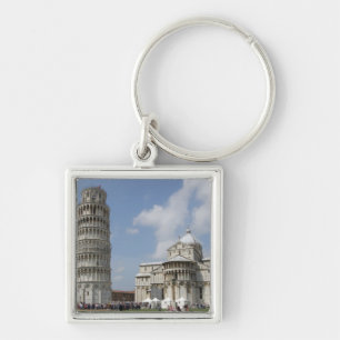 Italien, Pisa. Lutande tornet i Pisa och Fyrkantig Silverfärgad Nyckelring