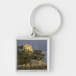 Italien, Portofino. Scenisk liv på Fyrkantig Silverfärgad Nyckelring