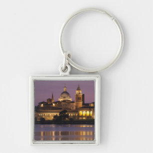 Italien, provinsen Mantua, Mantua. Stadsvy och Fyrkantig Silverfärgad Nyckelring