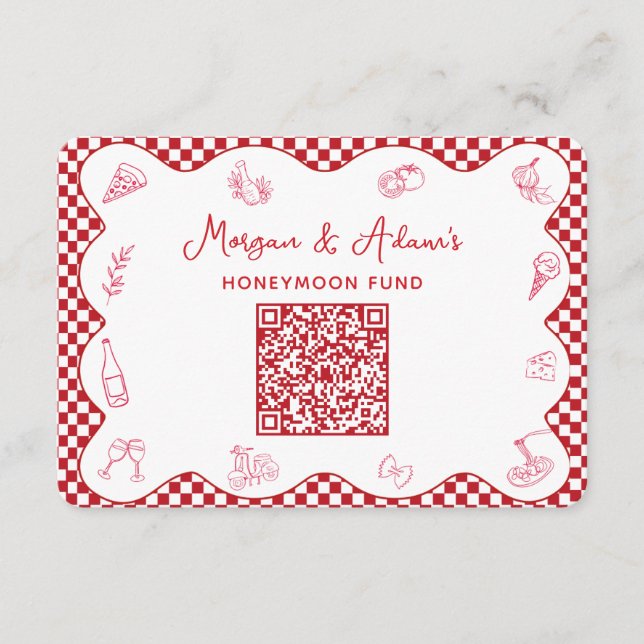 Italien Red Checkated Honeymoon Fund QR-kodkort Tilläggskort (Framsida)