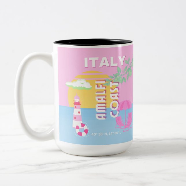 Italien Resa konst, Amalfi-kusten, Preppy, Rosa Två-Tonad Mugg (Vänster)