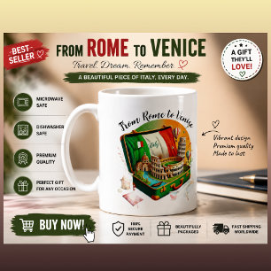 Italien Resa Landmärken Kaffe Mugg   Rom till Vene