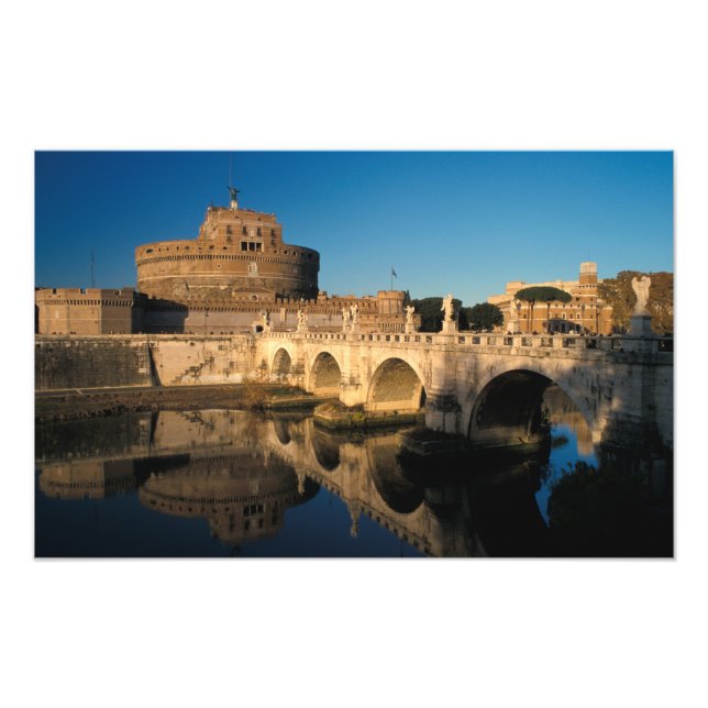 Italien, Rom, Castel Sant'Angelo och flod Fototryck (Framsidan)
