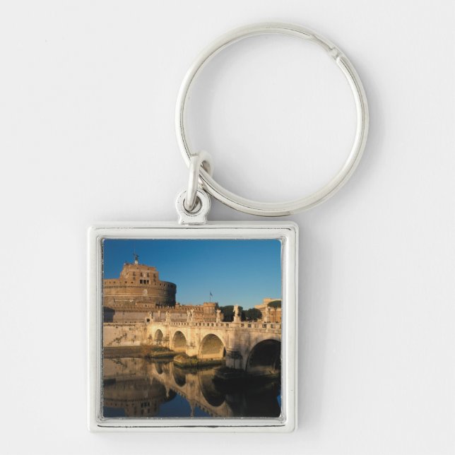 Italien, Rom, Castel Sant'Angelo och floden Fyrkantig Silverfärgad Nyckelring (Framsidan)
