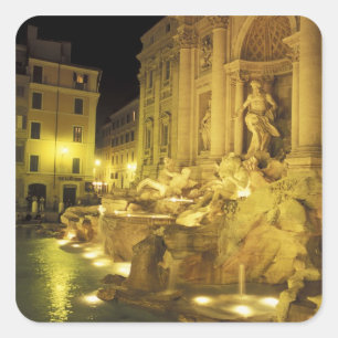 Italien, Rom. Fontana di Trevi på natten. Fyrkantigt Klistermärke