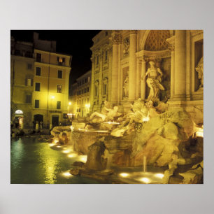 Italien, Rom. Trevi Fontän på natten. Poster