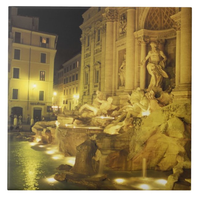 Italien, Rom. Trevi-fontänen på natten. Kakelplatta (Framsidan)