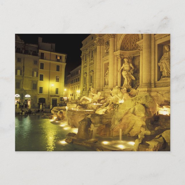 Italien, Rom. Trevi-fontänen på natten. Vykort (Framsida)