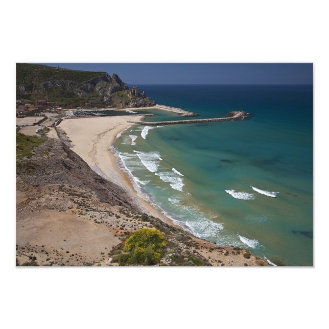 Italien, Sardinien, Buggerru. Buggerru strand och Fototryck (Framsidan)