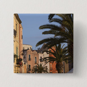 Italien, Sardinien, Cagliari. Byggnader och palmer Knapp