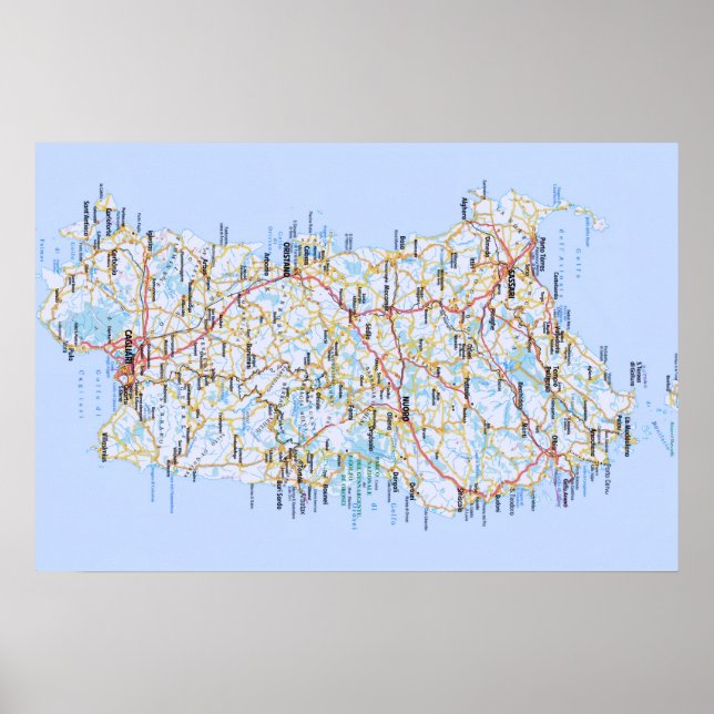Italien - Sardinien - Sardinien Karta - Poster (Framsidan)