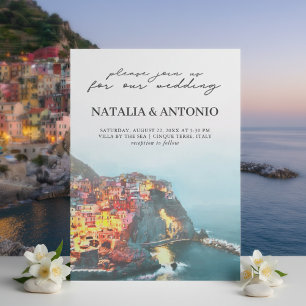 Italien Sea Cinque Terre Watercolor Bröllop Inbjudningar
