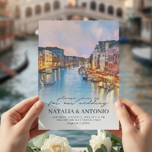 Italien Sea Venedig Canal Watercolor Bröllop Inbjudningar