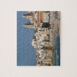 Italien, Sicilien, Cefalu, Stadsvy med Duomo från Pussel