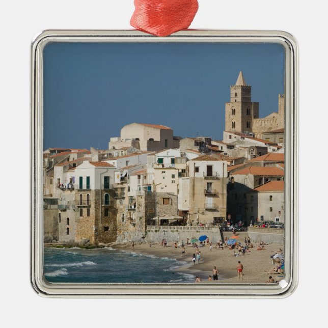 Italien, Sicilien, Cefalu, Town View med Duomo frå Julgransprydnad Metall (Framsidan)