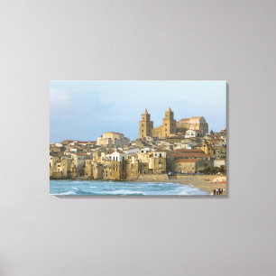 Italien, Sicilien, Cefalu, Utsikt med Duomo från 2 Canvastryck