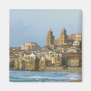 Italien, Sicilien, Cefalu, Vy över Duomo från 2 Magnet