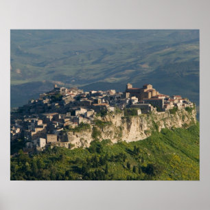Italien, Sicilien, Enna, Calascibetta, Morgonvy 2 Poster