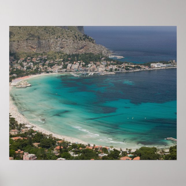 Italien, Sicilien, Mondello, stranden från strande Poster (Framsidan)