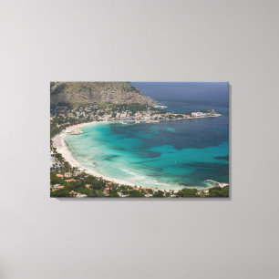 Italien, Sicilien, Mondello, Utsikt över stranden Canvastryck