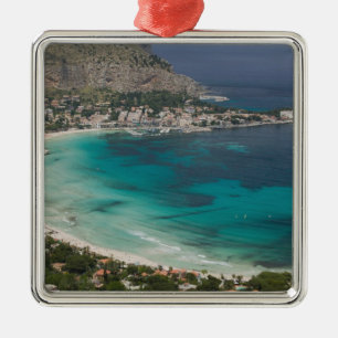 Italien, Sicilien, Mondello, Utsikt över stranden Julgransprydnad Metall