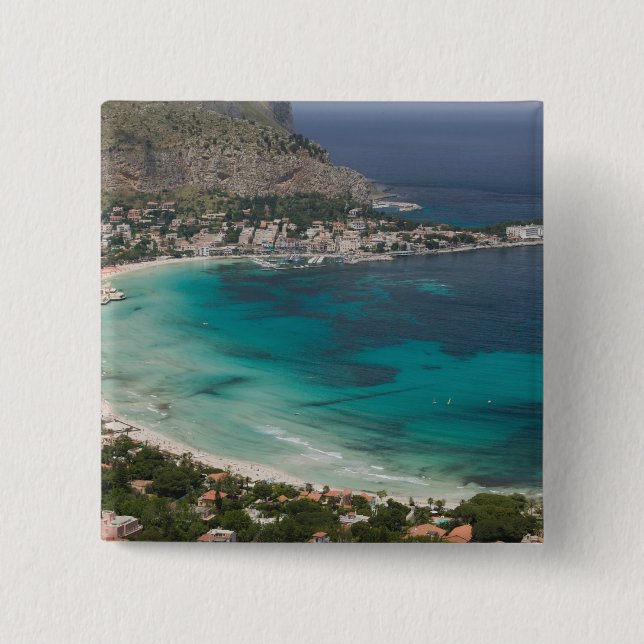 Italien, Sicilien, Mondello, Utsikt över stranden  Knapp (Framsida)