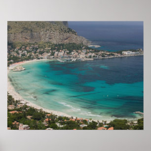 Italien, Sicilien, Mondello, Utsikt över stranden Poster