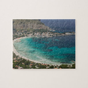 Italien, Sicilien, Mondello, Utsikt över stranden Pussel