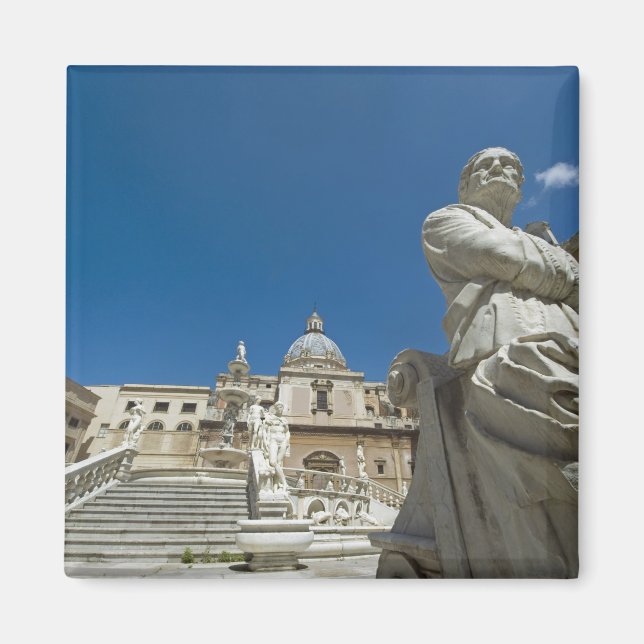 Italien, Sicilien, Palermo, fontän med byst och Magnet (Framsidan)