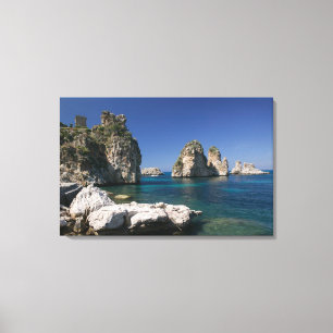 Italien, Sicilien, Scopello, Klippor vid Tonnara Canvastryck
