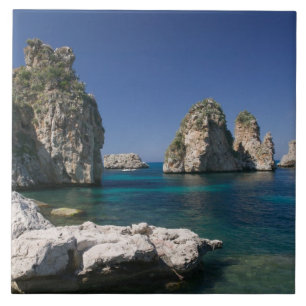 Italien, Sicilien, Scopello, Klippor vid Tonnara Kakelplatta