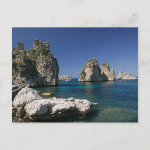 Italien, Sicilien, Scopello, Klippor vid Tonnara Vykort