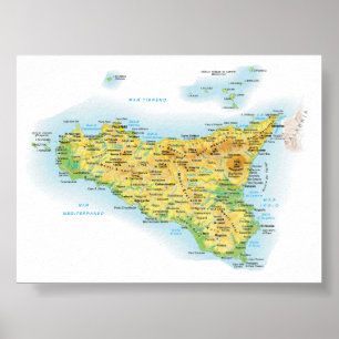 Italien - Sicilien - Sicilien Karta - Poster